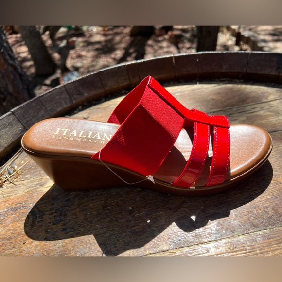 Italian Shoemakers Red Wedge Slip On Sandals Italy - Picture 2 of 7